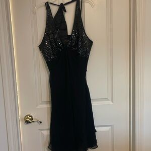 NWT Donna Ricco black halter sequin top cocktail dress size 14